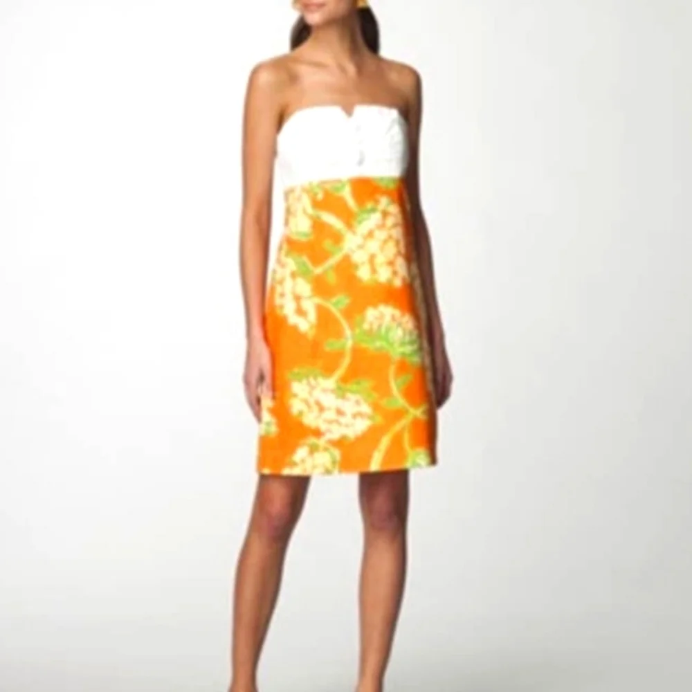 LILLY PULITZER nectar orange Lace on the Docks strapless Bowen dress Size 2 - Picture 1 of 9